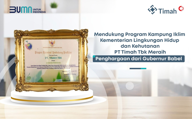 PT Timah Tbk Menerima Penghargaan dari Pemprov Babel Sebagai Pendukung Program Kampung Iklim Kementerian Lingkungan Hidup dan Kehutanan. (Foto: PT Timah.com)