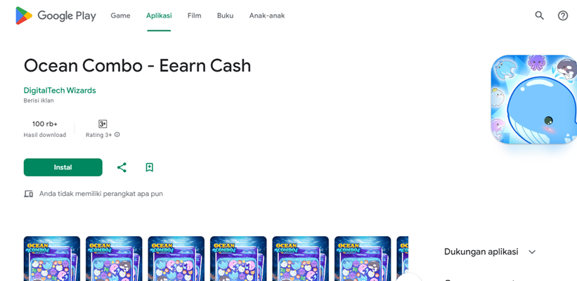 Raih Kekayaan dari Game Ocean Combo, Gudangnya Uang Tunai di Tahun 2024. (Foto: Google Play Store)